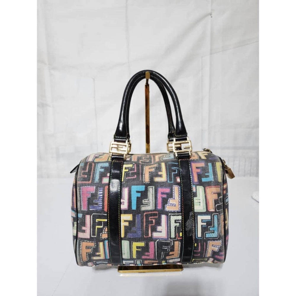 Authentic FENDI Multicolored Coated Canvas Zucca Spalmati Boston Bag - Picture 4 of 16